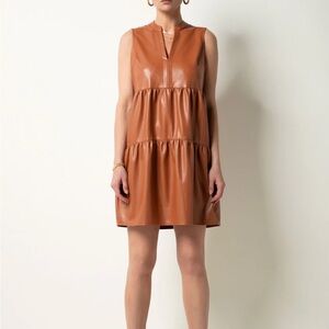 Tart Sleeveless Faux Leather Tiered Mini Dress - Cognac